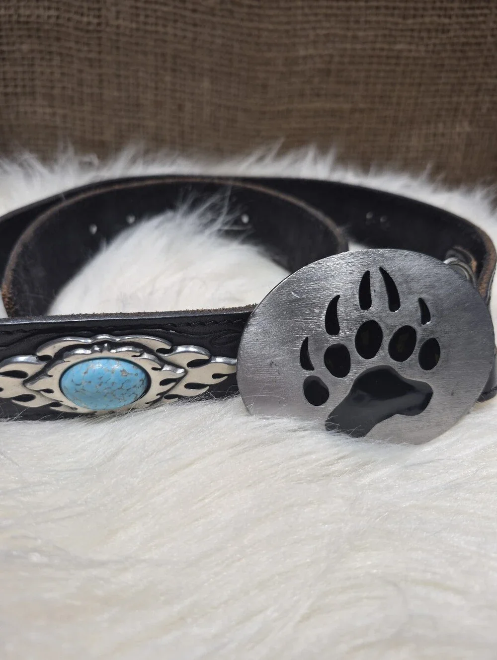 Siskiyou Vtg Pewter Belt Buckle with Genuine Cowhide Turqoise Belt 32